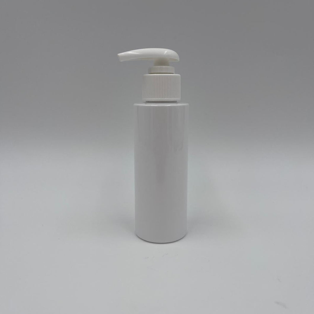 100ml HEAVY WEIGHT PET CYLINDER WHITE 24mm 410 LOTION PUMP WHITE SATIN HEAD (2ml)