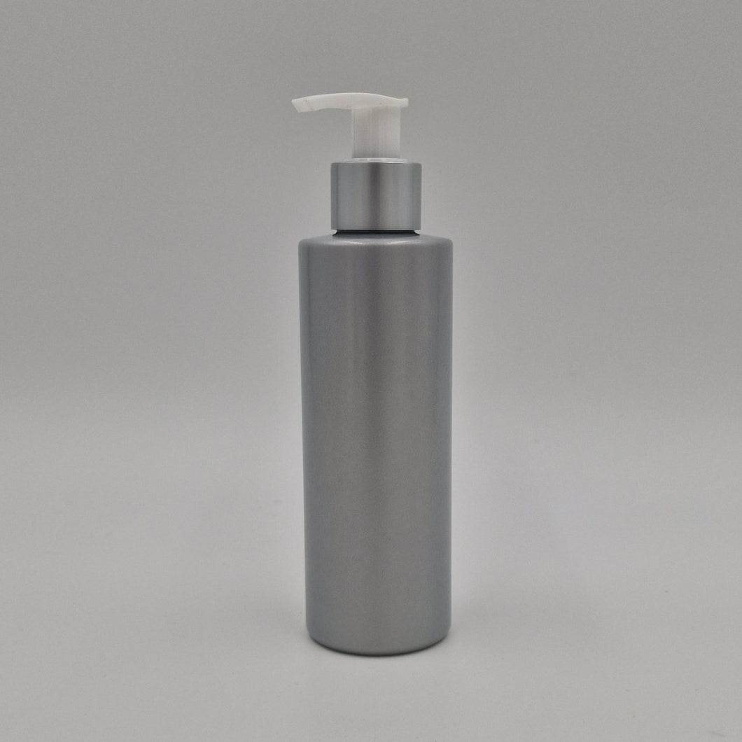 200ml PET CYL SILVER & 24mm 410  LOTION PUMP WHITE/ALUMINIUM