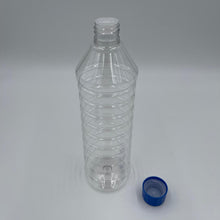 Load image into Gallery viewer, 750ml SAFETY BOTTLES CLEAR 28mm 410 CRC BLUE CAP W/ ONE HOLE PLUG
