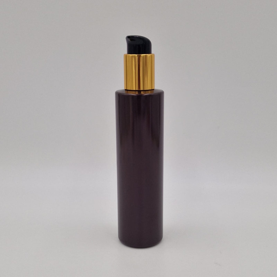 200ml BROWN PET CYLINDER & 24mm 410 BLACK/GOLD TREATMENT PUMP 1ml