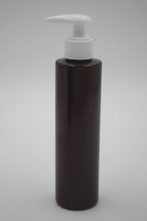 200ml BROWN PET CYLINDER & LOTION PUMP WHITE SATIN HEAD (2ml)