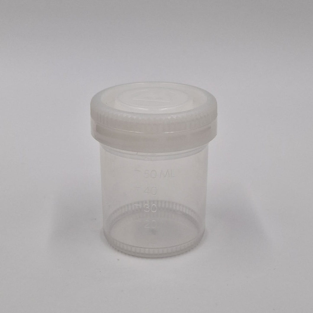 60ml GRADUATED BEAKER NAT PP & WHITE RIBBED CLOSURE