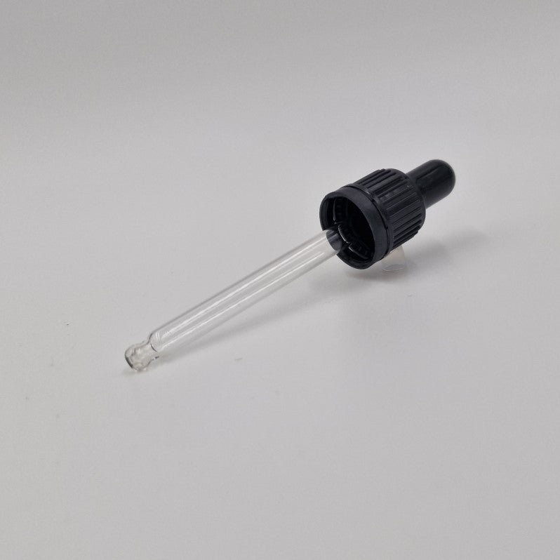 18mm GLASS PIPETTE WITH BLACK TE CAP FOR 30ml GLASS (GL18)