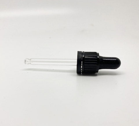 18mm GLASS PIPETTE WITH BLACK TE CAP FOR 30ML