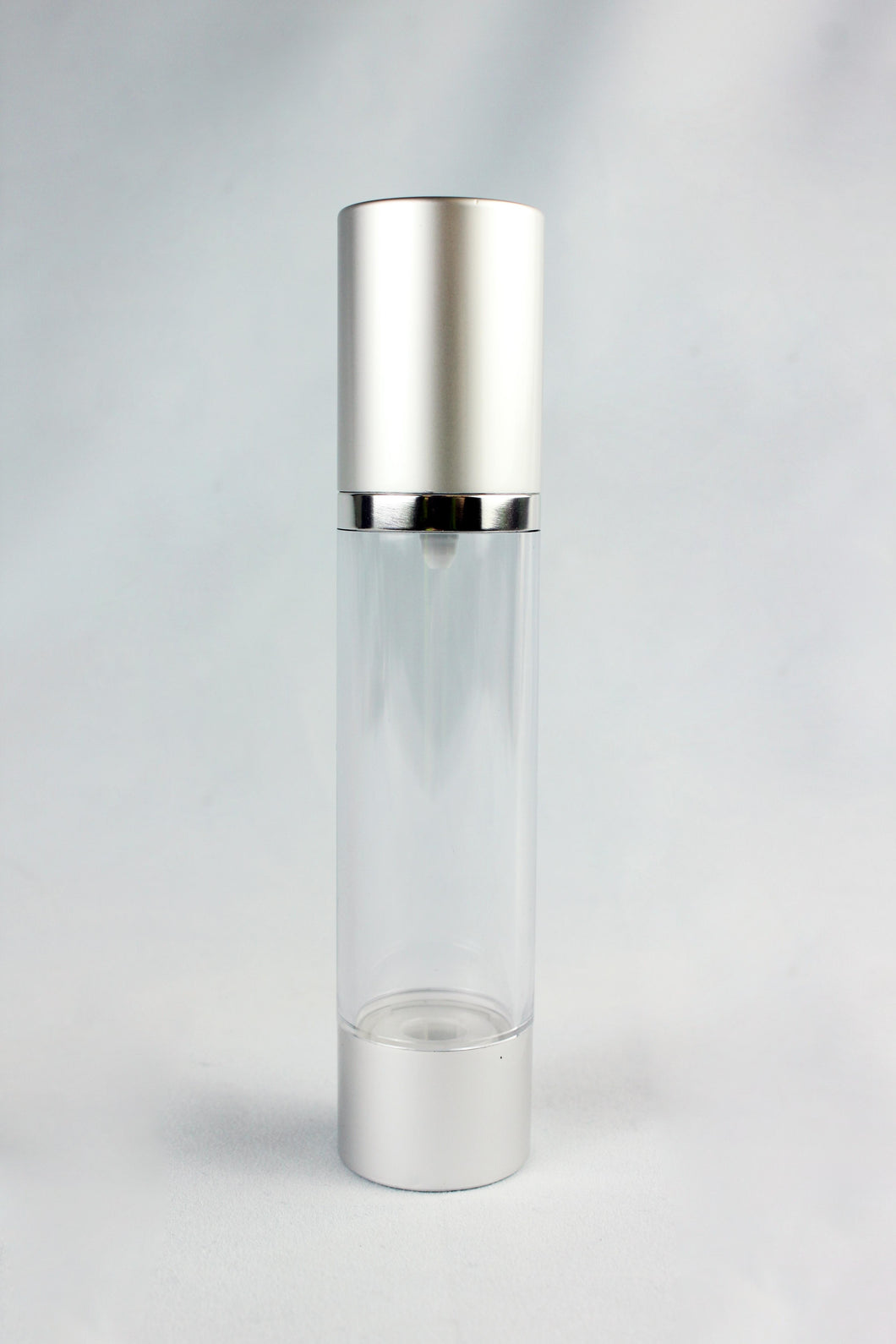 50ml AIRLESS DISPENSER CLEAR & MATT SILVER