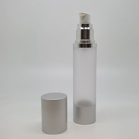 50ml AIRLESS DISPENSER FROSTED & MATT SILVER