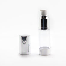 Load image into Gallery viewer, 15ml AIRLESS DISPENSER CLEAR &amp; SILVER
