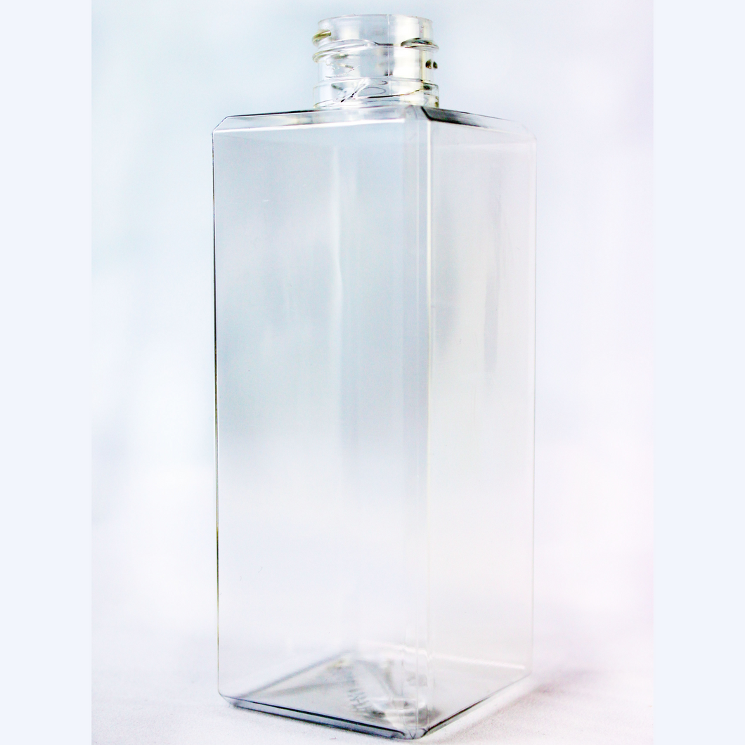 200ml BEVELLED SQUARE CLEAR PET 24mm 410