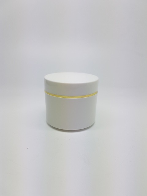 100ml DOUBLE WALL JAR FLAT BASE LID WITH GOLD RIM & SHIVE