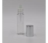 10ml ROLL ON BOTTLE CLEAR WITH SILVER OVERCAP, & ROLLER BALL