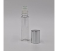 10ml ROLL ON BOTTLE CLEAR WITH SILVER OVERCAP, & ROLLER BALL